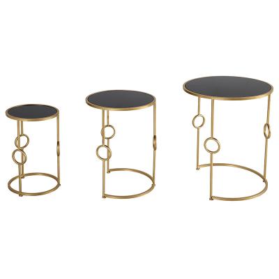 China Nordic Luxury Minimalist Extendable Metal Glass Coffee Round Side Table for sale