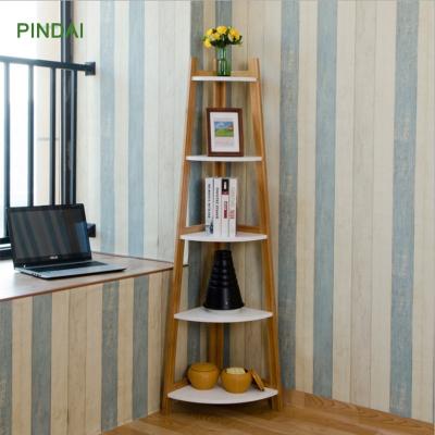 China Modern 5 Tier Floor Ladder Rack Wooden Plant Stand Shelf For Indoor Flowerpot for sale