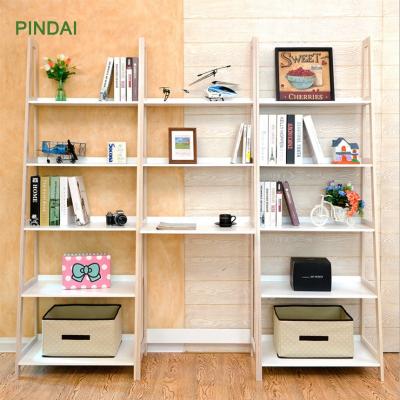 China Plants Ladder Rack Bamboo Row Display Storage Floor Wooden Book Shelves for sale