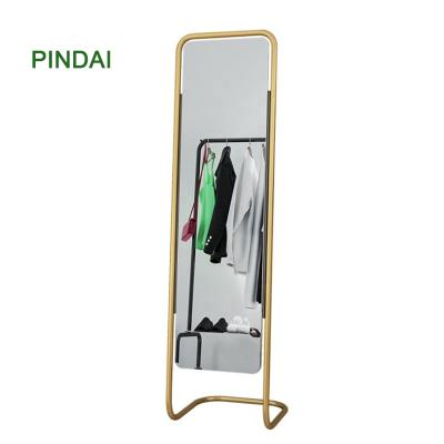 China Multifunctional Gold Metal Wrought Iron Rectangle Shape Mirror Floor Standing Full Length Mirror for sale