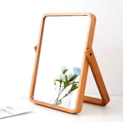 China Double Sided Rectangle Wood Frame Folding Makeup Vanity Mirror For Dressing Room for sale