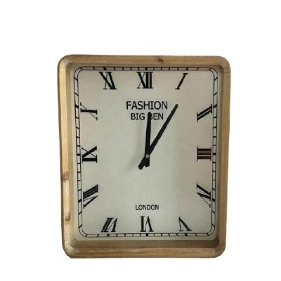 China Antique Rectangular Modern Home Decor Vintage Style Wall Clock Big Ben Fashion Style Solid Wood Frame Watch for sale