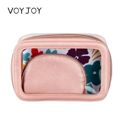 China Custom Made PVC Waterproof Leather Clear Makeup Travel Bag Toiletry PU Fashion Private Label Cosmetic Bag Kit for sale