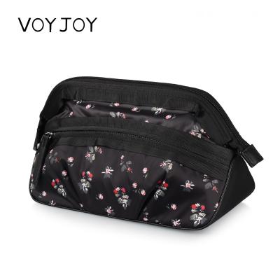 China Durable Flower Cosmetic Toiletry Bag Women Zipper Makeup Bags Beauty Make Up Organizer Storage Nylon Bath Toiletry Wash Bag With PU Bag for sale