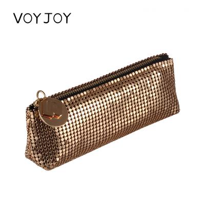 China Durable Wholesale Sequin Makeup Bag Elegant Metal Rose Gold And Silver Cosmetic Purse for sale