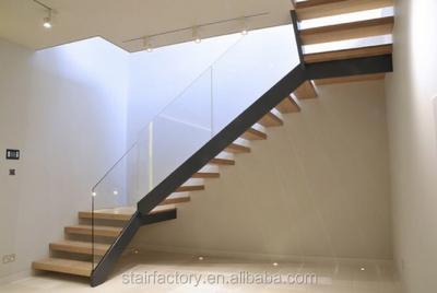 China Modern home House staircase, solid wood treads, floating staircase, glass balustrade stair designsTS-299 for sale