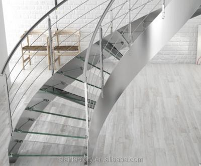 China Building used indoor stainless steel-glass staircase used indoor glass treads with tempered glass balustrade arch staircase TS-372 for sale