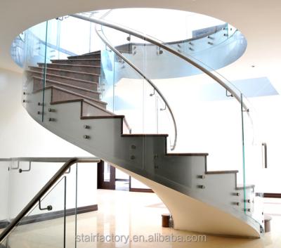 China Fashion Curve Shape Indoor European Staircase,Arc Curved Steel and Wood Staircase,Glass Railing,L-454 for sale