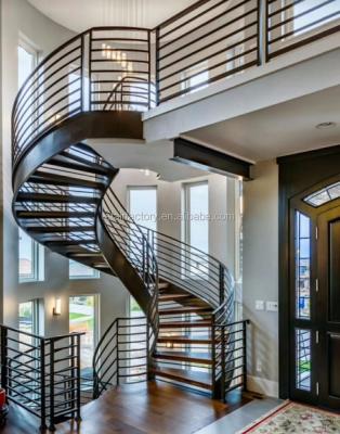 China Indoor Curved Prefab Steel Wooden Staircase Fabricated Indoor Curved Steel Stairs Modern Steel Staircase TS-471 for sale