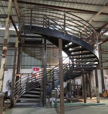 China Indoor Curved Prefab Steel Wood Staircase Indoor Fabricated Curved Modern Steel Staircase Steel Stairs Construction TS-472 for sale