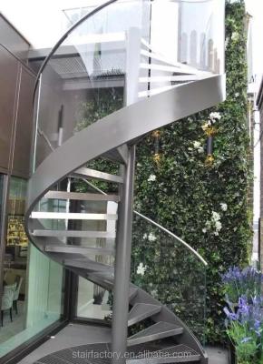 China Outdoor European fashion curve shape staircase, steel-glass spiral staircase, outdoor steel stairs, TS-114 for sale