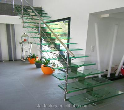 China Indoor Attic Steel-Glass Staircase TS-388 Used by Australian Home Interior Single Staircase Fashion Stairs Beam Tempered Glass Treads House Stairs for sale