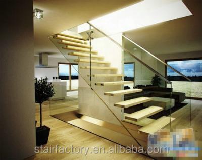 China Indoor Glass Railing And Treads Home Indoor Indoor Glass Stair Railing Australia House Solid Wood Staircase L-426 for sale