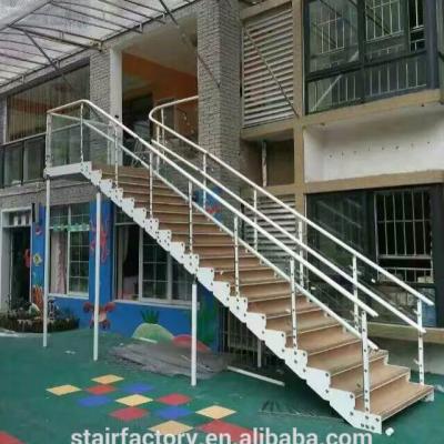 China TS-340 Modern Straight Steel Wooden Glass Stairs Home Staircase Handrail Staircase Solid Wood Treads for sale