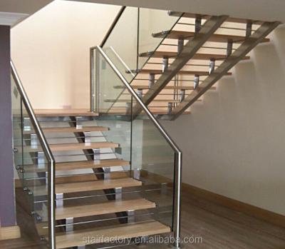 China Modern Indoor Home Bedroom Staircase Used Indoor Glass Railing Stairs Solid Wood Treads And Glass Stairs Railing TS-384 for sale