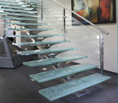 China Hotel Fashion Australian Interior Stairs Glass Tread Staircase Used Tempered Glass Indoor Stairs TS-389 for sale