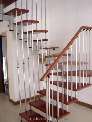 China Indoor Adjustable Stringer Stairs with Wood Railing Tread and Metal Wood Railing for sale