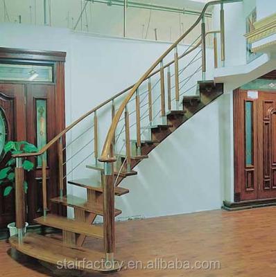 China Australian Indoor Curved Wooden Staircase Stringer Treads Hotel Solid Wood Staircase Used Solid Wood Balustrade Indoor Stairs L-099 for sale