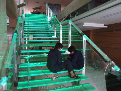 China Indoor fashion leaded glass staircase, lowes stair treads led lighting, tempered glass panel stairs, L-310 for sale