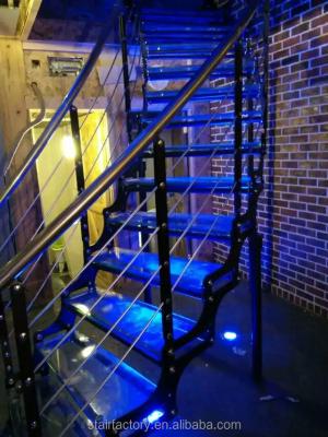 China Indoor modern luminescent stairs, indoor led stair light, led stair step lighting, tempered glass panel stairs, TS-164 for sale