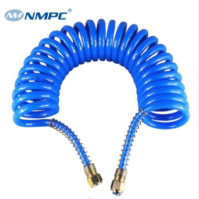 China Flexible Blue Color Polyurethane Tubing Low Price PU Sprial Air Spring Air Hose With Metal Connectors for sale