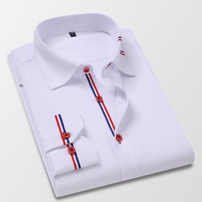 China Chinese Style Mens Cotton Long-sleeves Slim Fit Lapel Business Casual Wear White Dress Shirts for sale