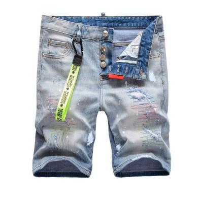 China Breathable Men's Summer Light Blue Denim Shorts Holes Jeans Shorts High Quality Male Cotton Straight Fit Casual Jeans Streetwear Shorts for sale