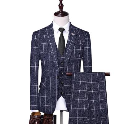 China Men's Plaid Wedding Groom Groom Slim Fit Dress Business Casual Suit Blazers+Pants+Vest Breathable 3 Piece Suit Sets for sale