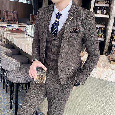 China High Quality Groom Formal Groom Tuxedos Breathable Wedding Plaid Single Button Business Prom Dress Men Slim Fit Suits Sets for sale