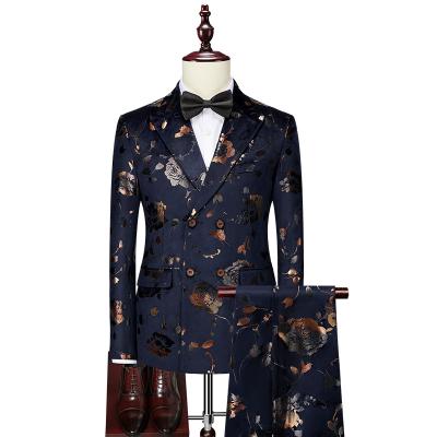 China Anti-Static Men's Wedding Dress Sets Men's Slim Wedding Suit Korean Version Presenter Dress Business Casual Blazers Printed 3 Sets Of P Suits for sale