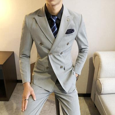 China Anti-Wrinkle Men Double Breasted Suits Male Slim Fit Dress Jackets+Pants+Vest Business Prom Wedding Formal Wear Groom Suits Sets for sale