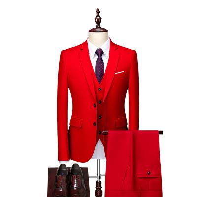 China Breathable Mens Red Wedding Drees Jackets+Pants+Vest Suits 6XL Sets Groom Male Formal Wear Dress Solid Business Slim Fit Suits Sets for sale