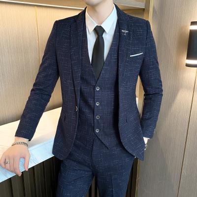 China Anti-Static Male Plaid Wedding Dress Male Jackets+Pants+Vest Suits Sets Groom Formal Wear Slim Business Casual Dress Suit Suits Suits Sets for sale