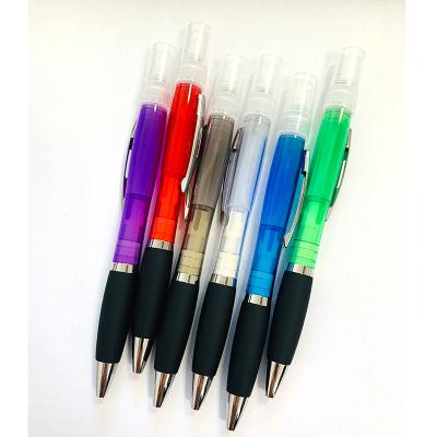 China Promotional Push Action Pen Retractable Plastic Disinfect Spray Ballpoint Pen With Custom Logo for sale