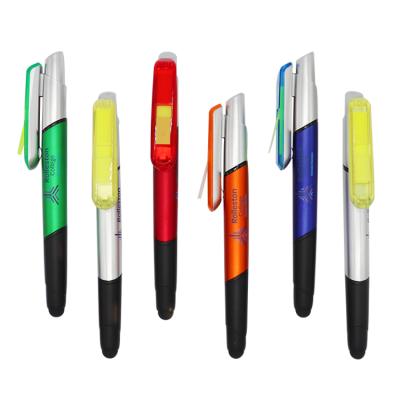 China Promotional pen 4 in 1 highlighter with ballpoint pen and screen touch clip with note paper for sale