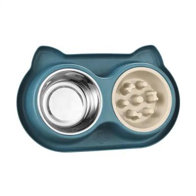 China Sustainable Non Slip stainless steel double bowl pet cat dog food water bowl for sale