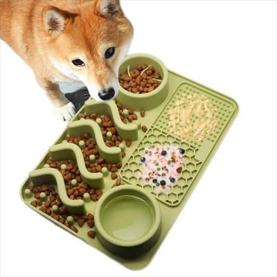 China Sustainable Food Grade Silicone Slow Food Feeder Water Bowl Mat Cats Dogs Lick Pad Slow Feeder ALL-in-one Dog Food Bowl Mat for sale