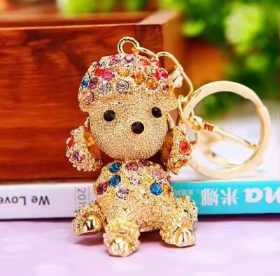 China Stocked Pet accessories diamond-encrusted poodle keychain Diamond-encrusted dog pendant for sale