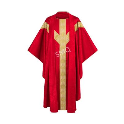 China Church Use Red Semi Gothic Chasuble Embroidered Jerusalem Cross Pattern Chasuble for sale