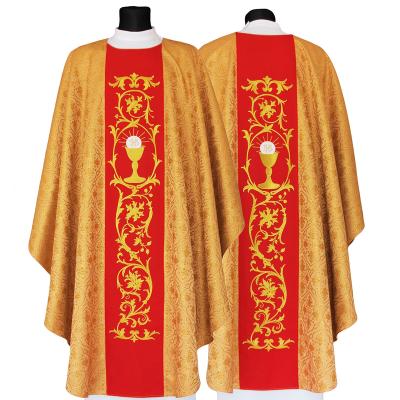 China Church Use Fiddleback Chasuble Clergy Brocade Cloth Embroidered Fiddleback Chasuble for sale