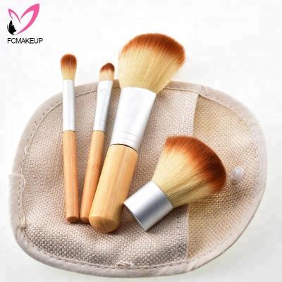 China Angular Blush 4pcs Small Mini Eco Bamboo Kabuki Shenzhen Makeup Brushes Factory For Travel Makeup Set for sale