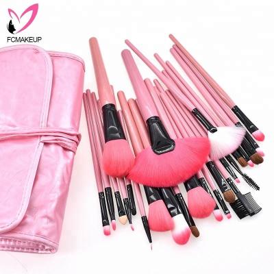 China Angular Blush Professional 24pcs Eyeshadow Brush Pink+Pouch Bag Soft Cosmetic Makeup Brush Set Blush Brush for sale