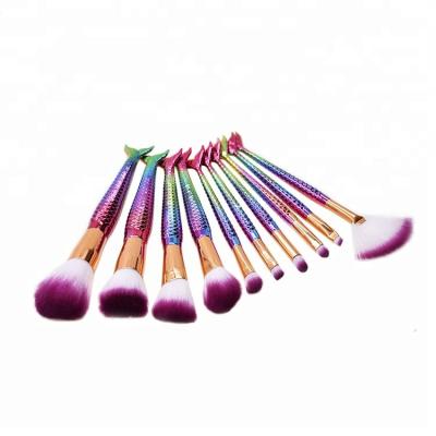 China Angular Blush Pro 10pcs Purple Glitter Mermaid Make Up Brush Set for sale