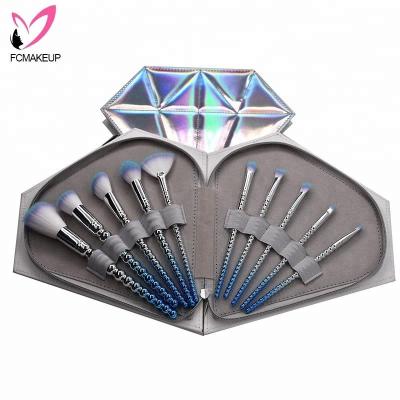 China Angular Blush 2018 Fashional Glitter Makeup Brush Set 10pcs Diamond Shape Cosmetic Bag Plastic for sale