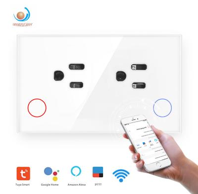 China Smart Home Automation System USA Power Socket USB Dual Dual Power Wall Outlet 2 Strip Left Glass WiFi Indicator Wall Outl for sale