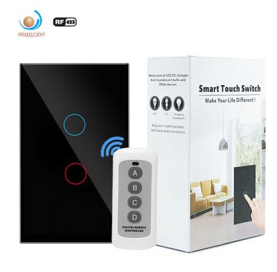 China US/AU Home Automation System RF433 Crystal Glass Light Wall White Black Gold Wireless Switch Remote Control Unit 1/2/3 Gang Touch Remote Control Switch for sale