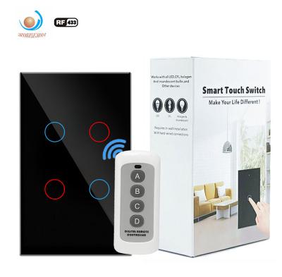 China RF433 Switch, Wall Touch Switch Tempered Glass Luxury Home Automation System Korean American Standard Remote Control Panel for sale