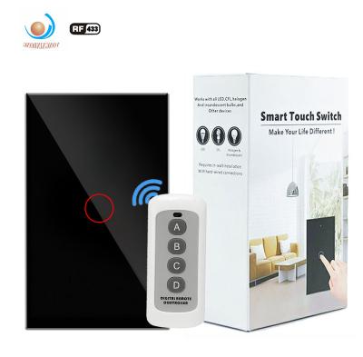 China Wireless Switch RF433 Remote Control Crystal Glass Light Switch Wall Home Automation System AU/US Gold White 1/2/3 Gang Touch Remote Switch for sale