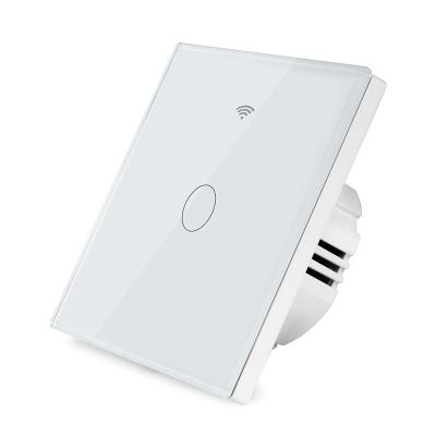 China Smart Home Automation EU System Lamp Switch WiFi Tempered Glass Panel Touch Smart Light Switch with LED Indicator, EU Standard Wall Switch, 