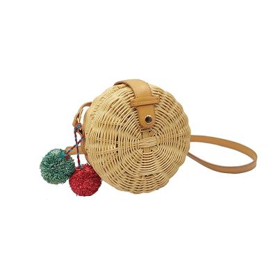 China Fashion Beach Sling Bag Summer Ladies Handwoven Round Natural Rattan Woven Cross - Body Bag for sale